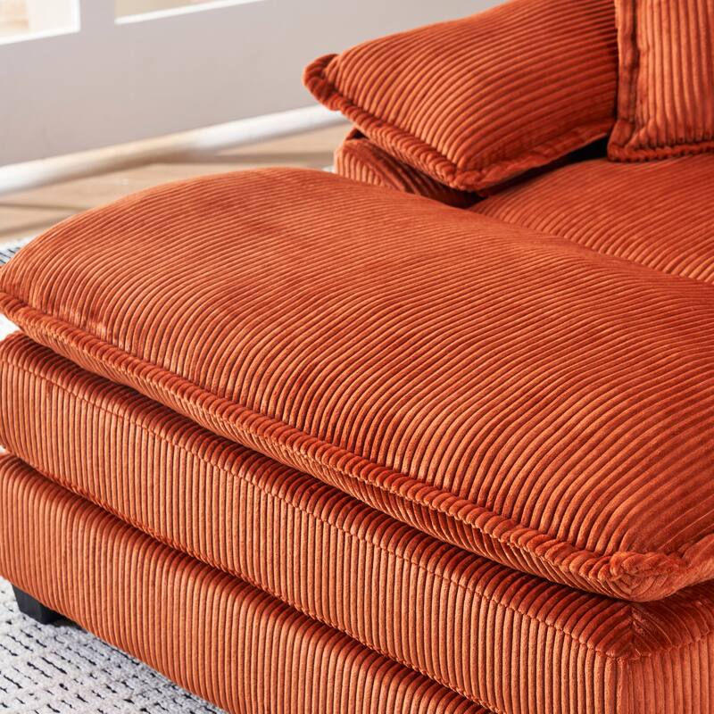 Corduroy Single Sofa Sets with Ottoman and 2 Toss Pillows, Deep Seat Design