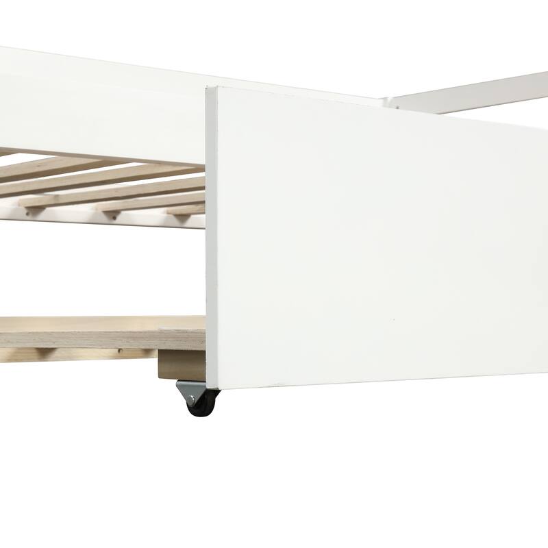 Twin Size White Daybed with Trundle Frame Set, No Box Spring Required