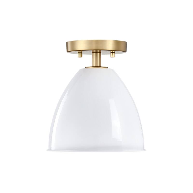 Biba 8.25 in. 1-Light Brushed Gold Modern Semi Flush Mount Light Ice Mist Metal Shades