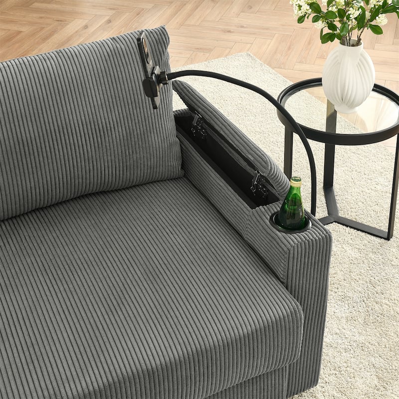 102" Corduroy 3-Seater Sofa with Deep Seat, Cup & Phone Holders