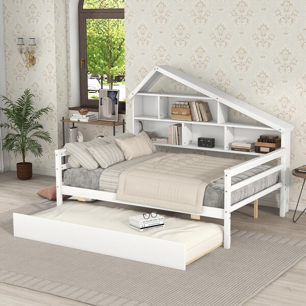 Full size trundle bed cheap with bookcase