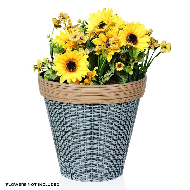 Gray/Tan Woven Style Planter with Drainage Hole-Large