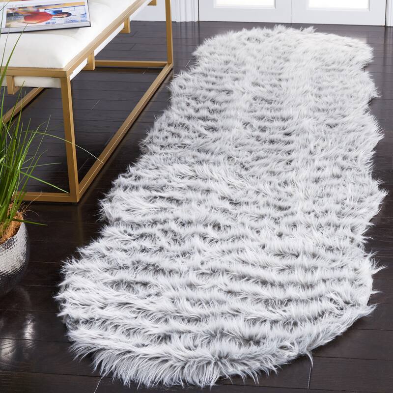 SAFAVIEH Faux Sheep Radena Christen Shag Solid Rug - 2'6" x 8' Runner - Light Grey