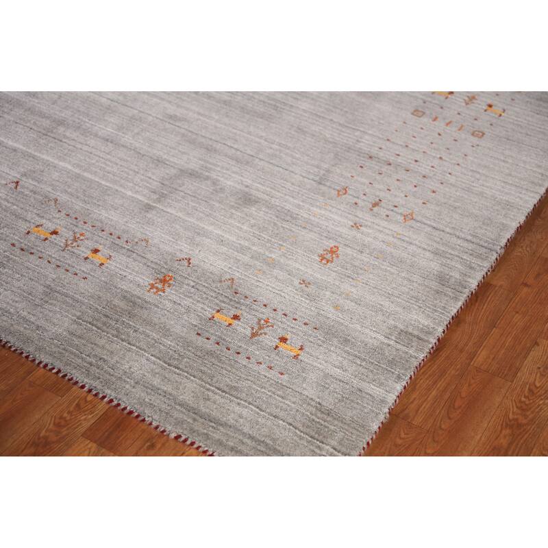 Gabbeh Indian Area Rug Hand-Knotted Grey Oriental Wool Carpet - 8'1" x 9'10"