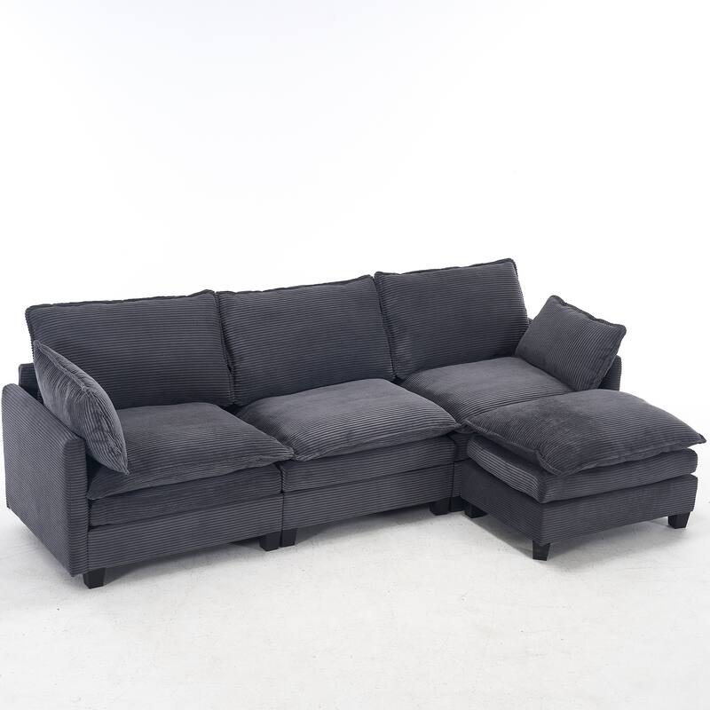 New Modular U-Shaped Velvet Sofa with Ottoman and Pillows for Living Room