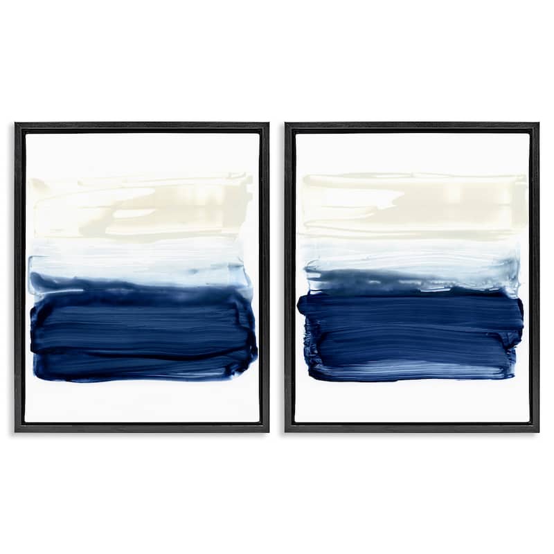 Stupell Coastal Brushstrokes Abstract Beach Framed Floater Canvas Wall Art Design by Victoria Barnes (Set of 2) - 17 x 21 - Black