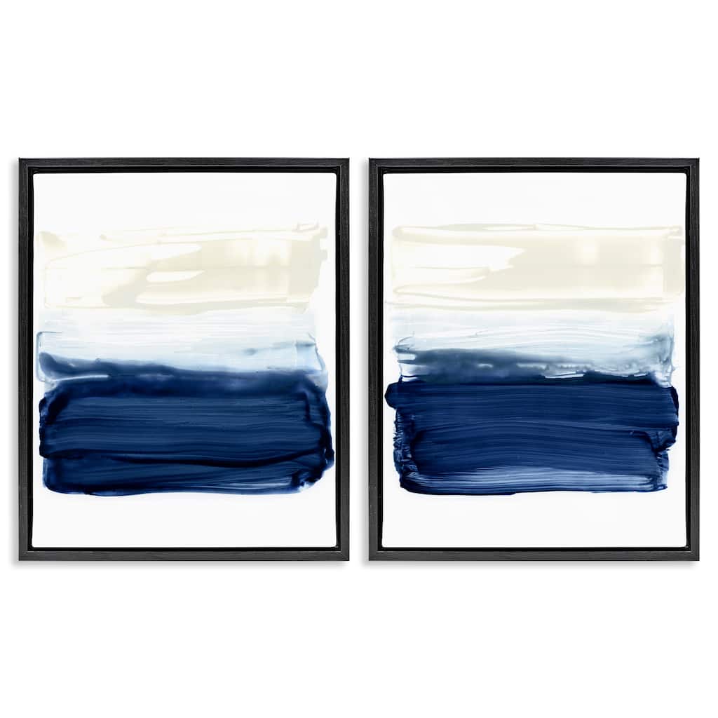 Stupell Coastal Brushstrokes Abstract Beach Framed Floater Canvas Wall Art Design by Victoria Barnes (Set of 2)