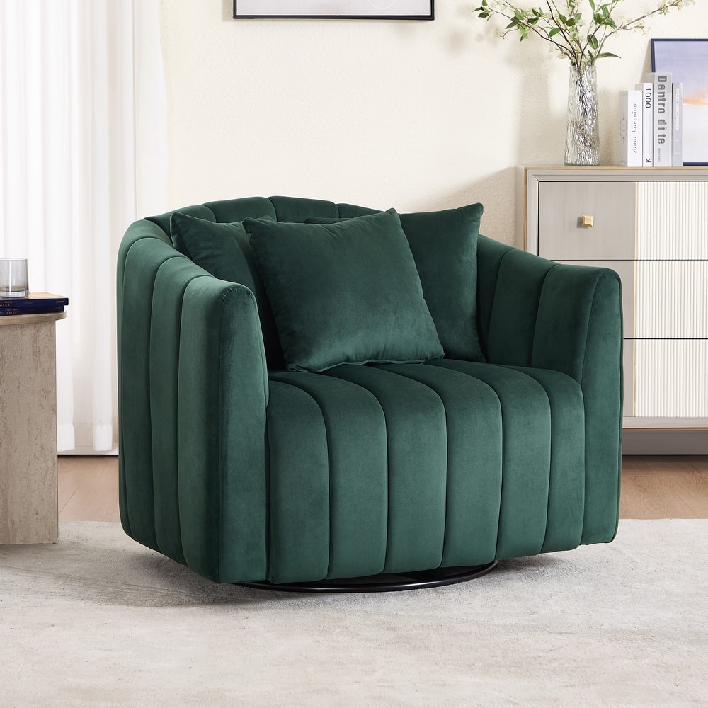 Modern Velvet Swivel Accent Chair,Sofa Chair with 3 Pillows