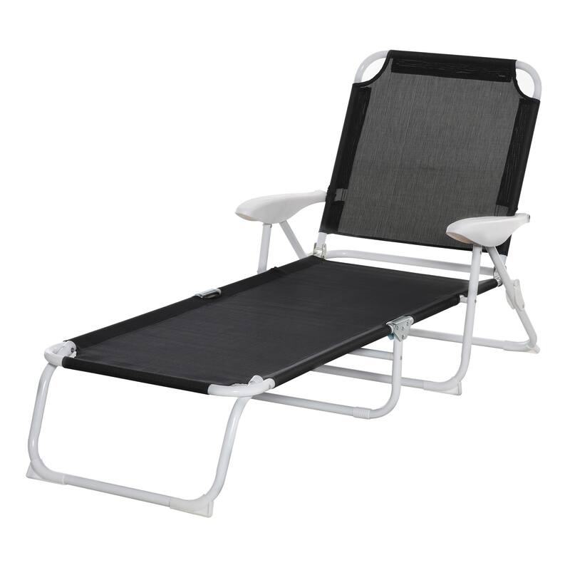Folding Outdoor Chaise Lounge Chair with 4-Position Adjustable Backrest and Armrests for Beach Poolside or Patio