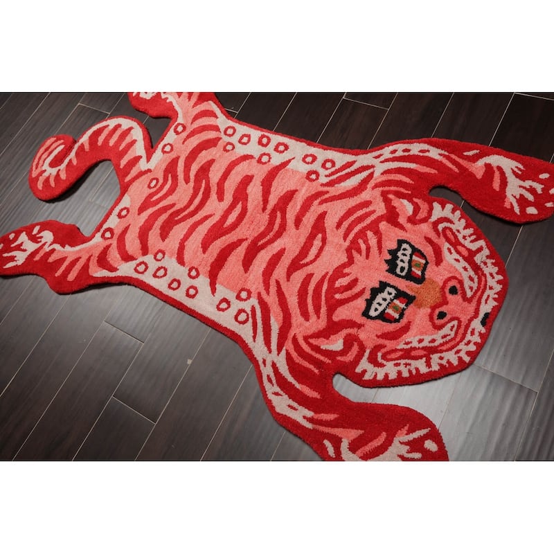 Hand Tufted Hand Made Wool Tiger Novelty Oriental Area Rug Coral - 3' x 5'