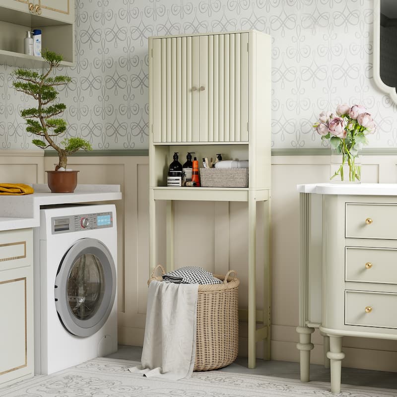 Gymax 66'' Over the Toilet Storage Cabinet w/Fluted Doors Adjustable