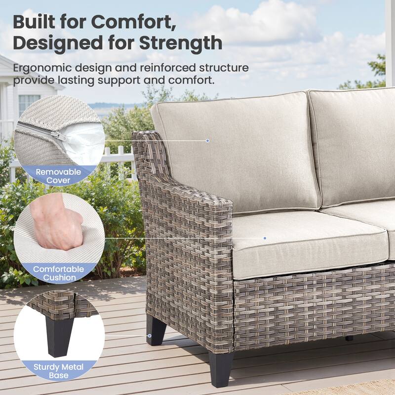 Pocassy 3-Piece Patio Wicker Sofa with Ottoman Set