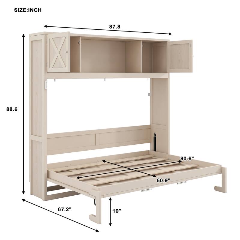 GDFStudio - Modern Wooden Queen Murphy Bed Cabinet with Storage Cabinets