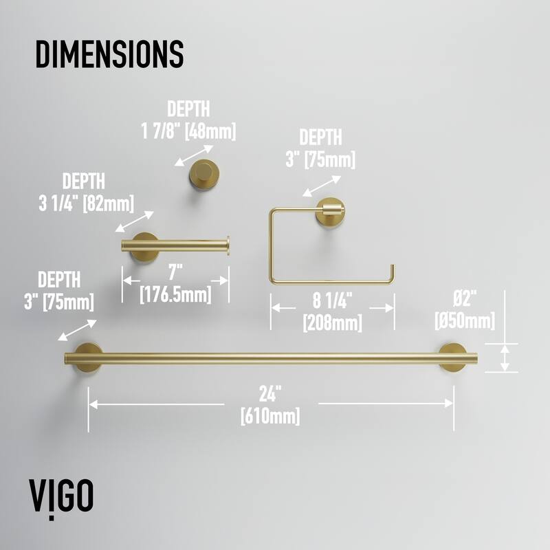 VIGO Elan 4-Piece Bathroom Hardware Accessory Set with 24 in. Towel Bar, Toilet Paper Holder, Hand Towel Holder, Hook