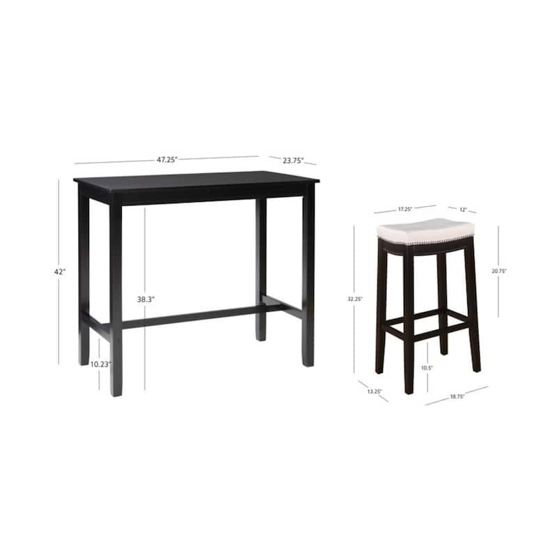 3-Piece Bar Table and Stool Set- 47.25" - Black and White