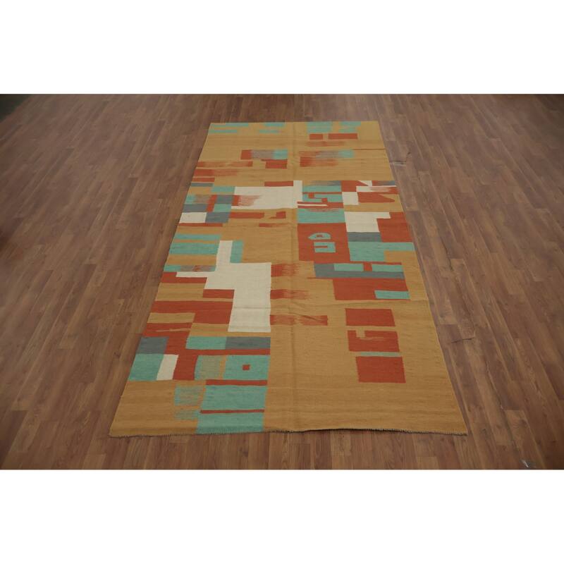Hand Woven Oriental 100% Wool Carpet Southwestern Modern Multi-Colored Kilim Area Rug - 9' 10'' X 4' 10''