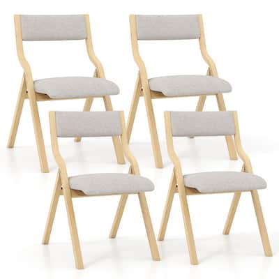 Gymax Folding Dining Chairs Set of 4 Wooden Table Chairs w/ Padded