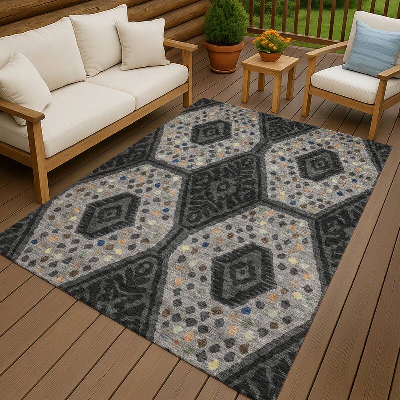 Machine Washable Indoor/ Outdoor Global Nipsey Chantille Rug - Charcoal - 3' x 5'