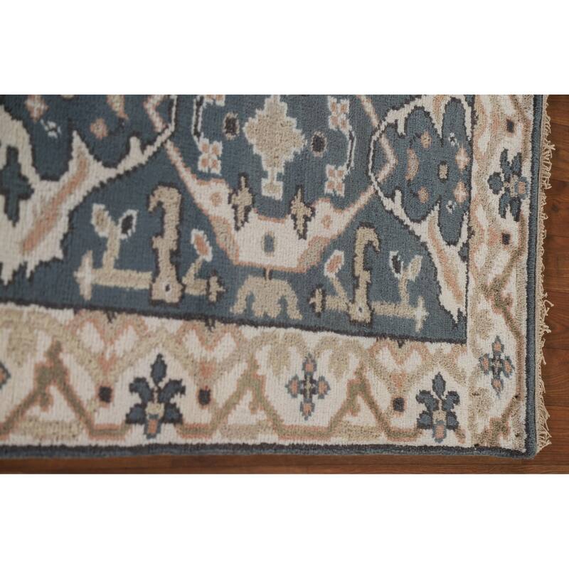 All-Over Blue Oushak Indian Runner Rug Hand-knotted Wool Carpet - 2'7"x 9'10"