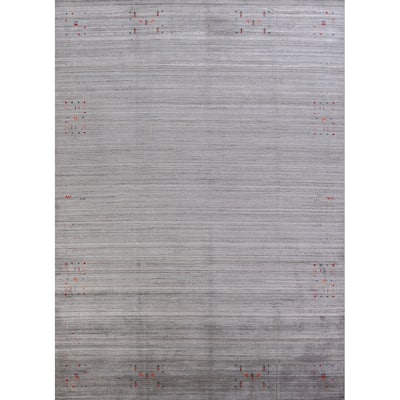 Tribal Gabbeh Oriental Area Rug Hand-Knotted Grey Wool Carpet - 9'9" x 12'0"