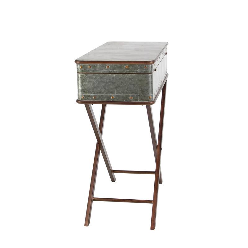 Metal Accent Table with Suitcase Style Top - Gray - Roche River Decor - 16"Wx32"Lx32"H