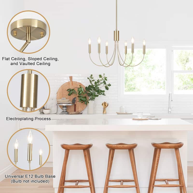 Farmhouse style 6 - Light Metal Candle Chandelier for Kitchen Dining Room - N/A
