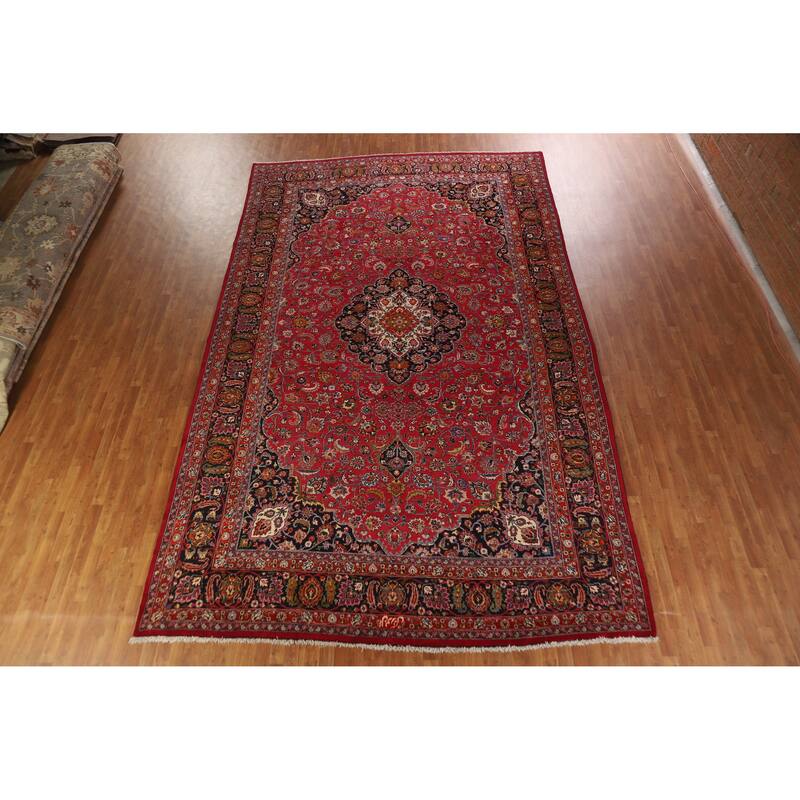 Hand Knotted Oriental 100% Wool Carpet Traditional Floral Red Mashad Area Rug - 16' 4'' X 10' 0''