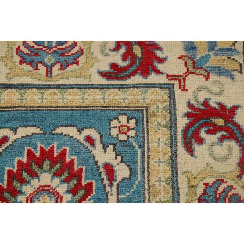 Blue Geometric Kazak Oriental Runner Rug Handmade Wool Carpet - 2'9" x 9'8"