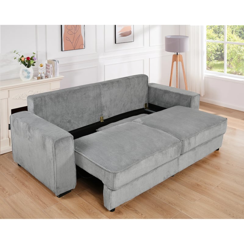 Roomfitters 91 Inch Sofa Bed with Storage, Modern 3 Seater Convertible Couch for Small Spaces, Living Room and Apartment, Grey