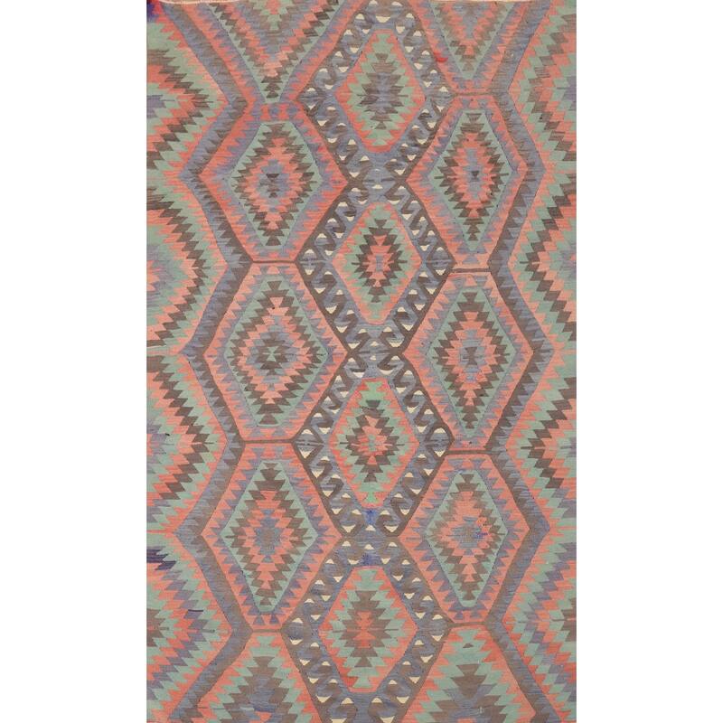 Hand Woven Oriental 100% Wool Carpet Southwestern Tribal Multi-Colored Kilim Area Rug - 8' 6'' X 5' 1''