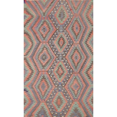 Hand Woven Oriental 100% Wool Carpet Southwestern Tribal Multi-Colored Kilim Area Rug - 8' 6'' X 5' 1''