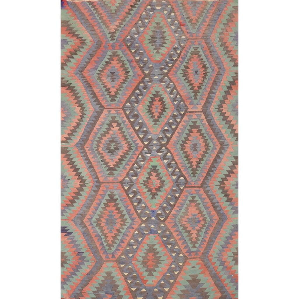 Hand Woven Oriental 100% Wool Carpet Southwestern Tribal Multi-Colored Kilim Area Rug - 8' 6'' X 5' 1''