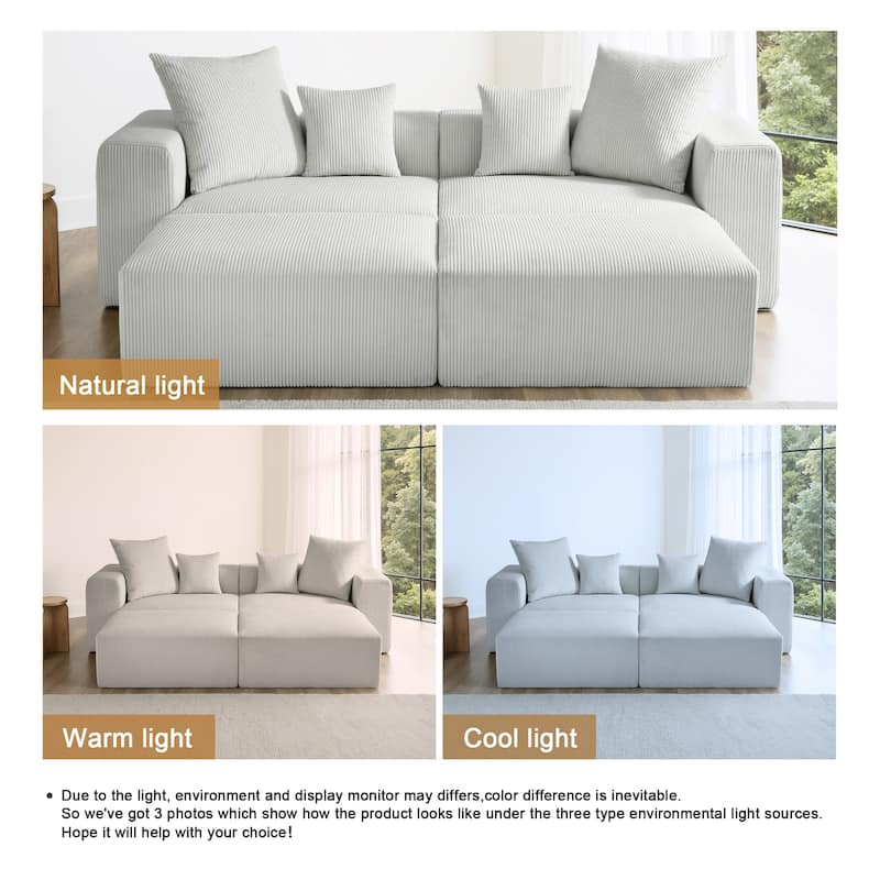 4-Piece Modern Corduroy Modular Sectional Sofa Set with 4 Throw Pillows