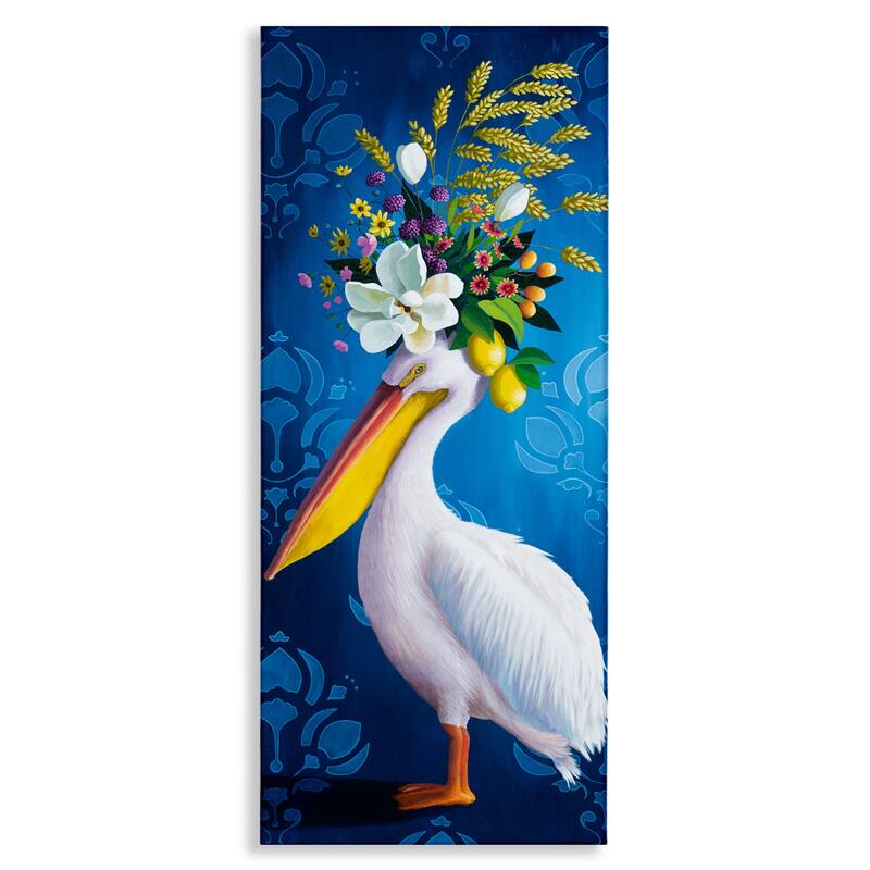 Stupell Floral Pelican over Damask Canvas Wall Art Design By Heather Gauthier - 13 x 30