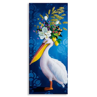 Stupell Floral Pelican over Damask Canvas Wall Art Design By Heather Gauthier
