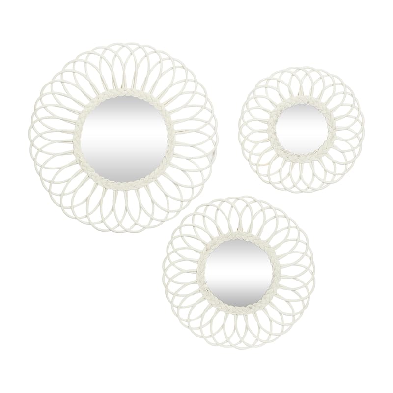 Wood Starburst Wall Mirror - Set of 3 White - Roche River Décor - White