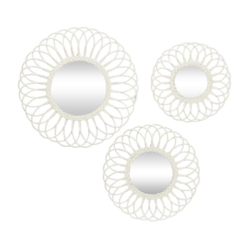 Wood Starburst Wall Mirror - Set of 3 White - Roche River Decor