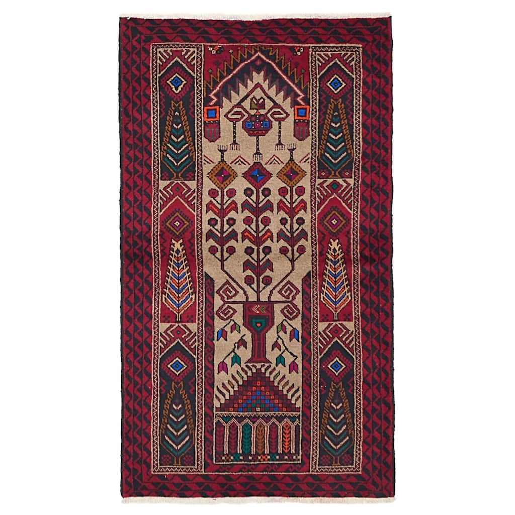 ECARPETGALLERY Hand-knotted Baluch Tan Wool Rug - 3'5 x 6'0