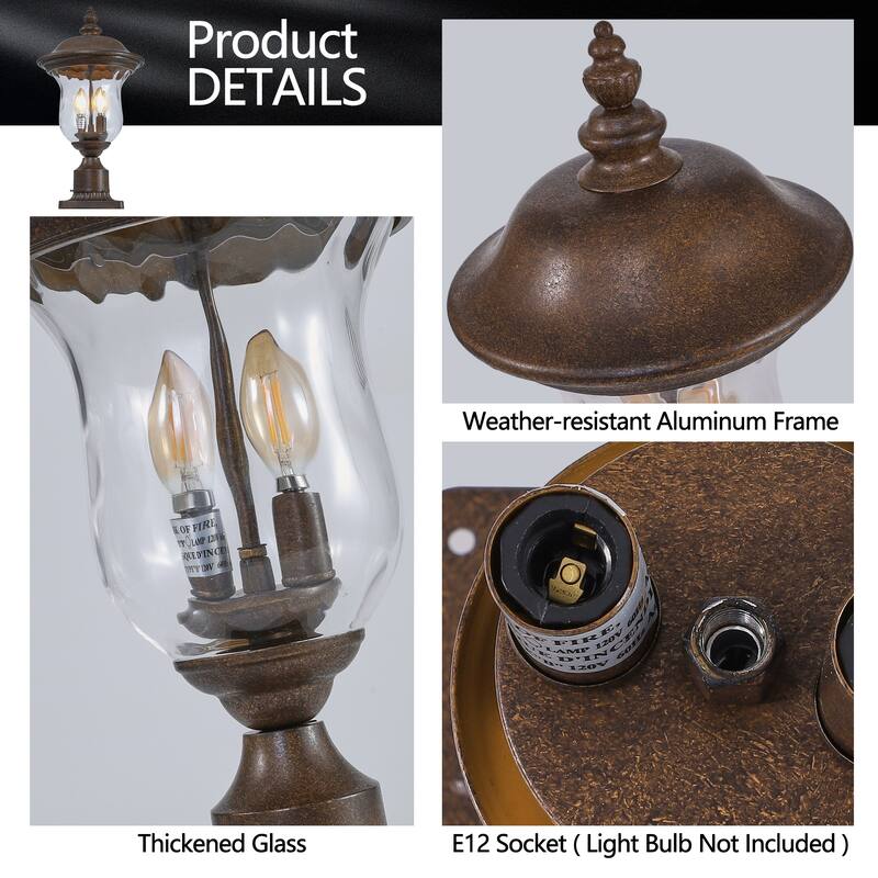 21" Waterproof Garden Patio Lantern with Clear Glass Shade, Classic Bronze Finish, for Yard, Porch, Walkway, Driveway Lighting