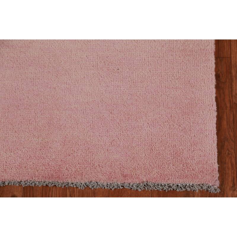 Hand Knotted Oriental 100% Wool Carpet Modern Solid Pink Gabbeh Runner Rug - 10' 1'' X 3' 1''