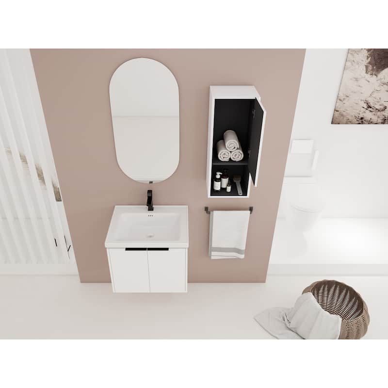 24" Wall-Mounted Bathroom Vanity With Ceramic Sink