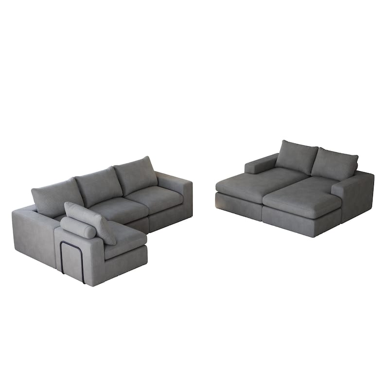99" Corduroy L-Shaped Sectional Sofa with Chaise Lounge, 3 Pillows and No Assembly Required