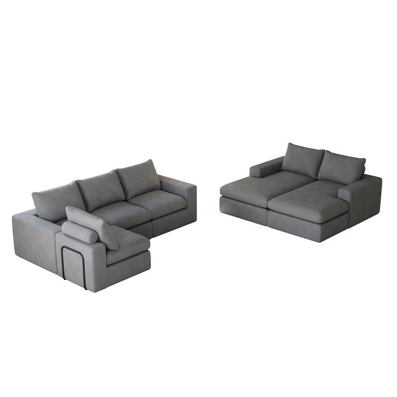 L-shaped Sectional Sofa Set of 2 Corduroy Upholstered Cloud Modular Couch with Chaise Free Combination Sectional Sofa Set