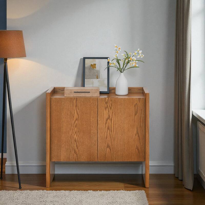 Rustic Buffet Sideboard Cabinet with Doors, Mid-Century Modern Storage Cabinet for Entryway, Living Room, Kitchen - Walnut