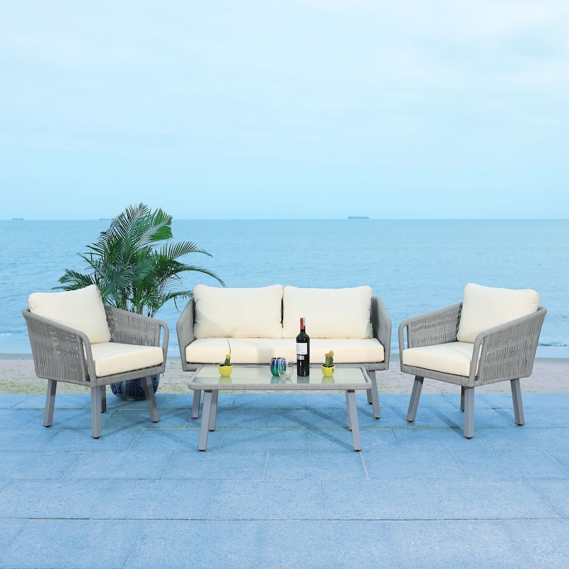 SAFAVIEH Outdoor Cajsa 4-Piece Rope Patio Set - 53W x 27D x 26H - Grey/Beige