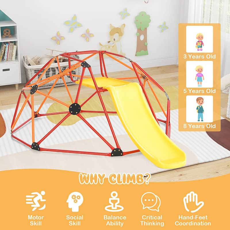 Gymax 8FT Climbing Dome w/ Slide Outdoor Kids Jungle Gym Dome Climber