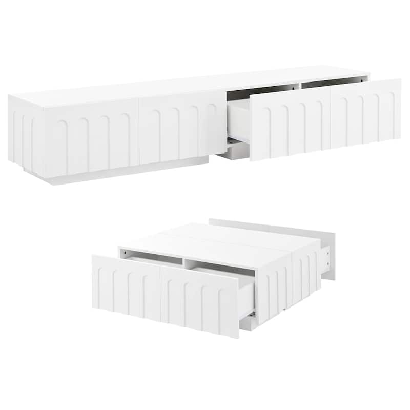 Elegant TV Stand & Coffee Table Set of 2, Multi-Functional Media Console with Arched Design for TVs Up to 80"