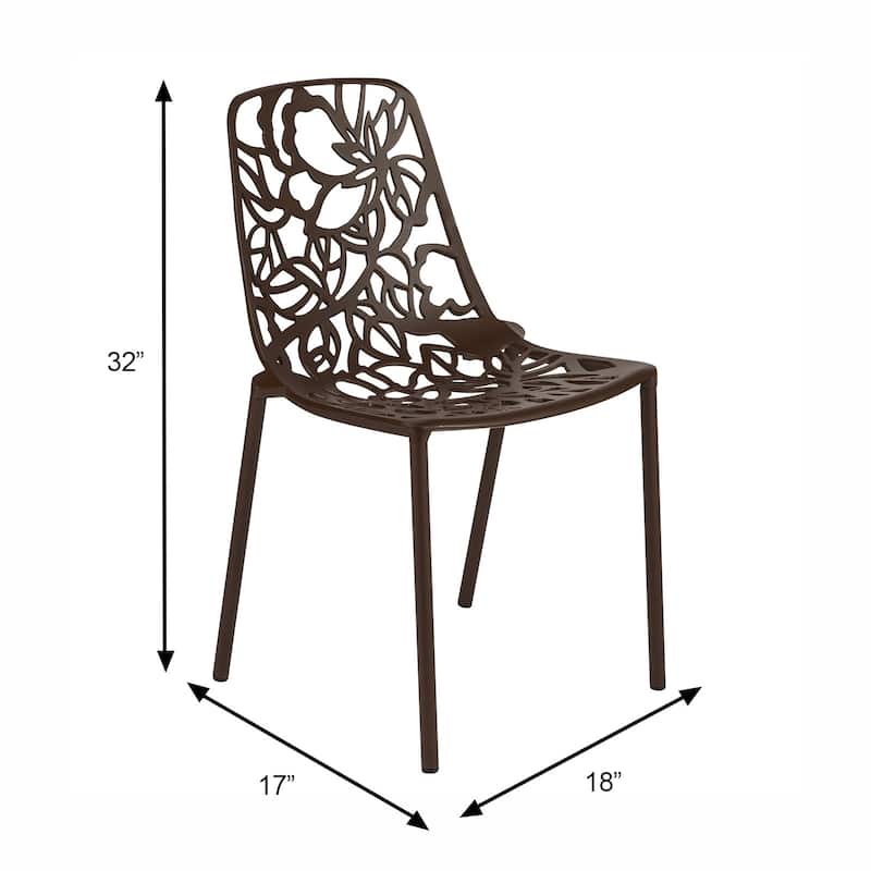 Devon Aluminum Floral Cutout Stackable Dining Chair for Dining Room, Patio, or Garden