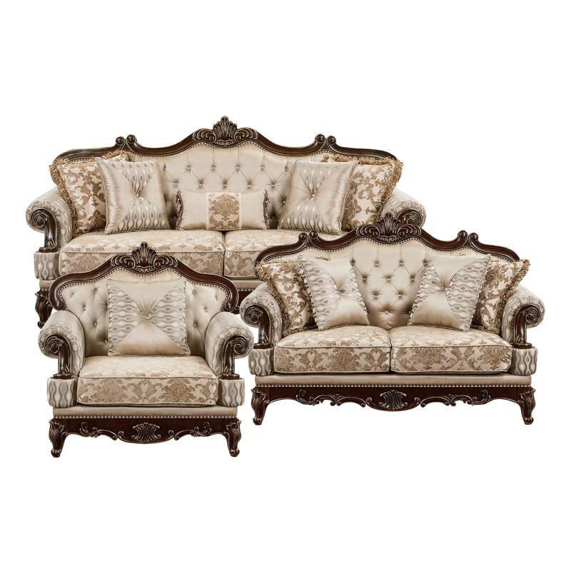Vista 3-Piece Chenille Living Room Sofa Set - Brown