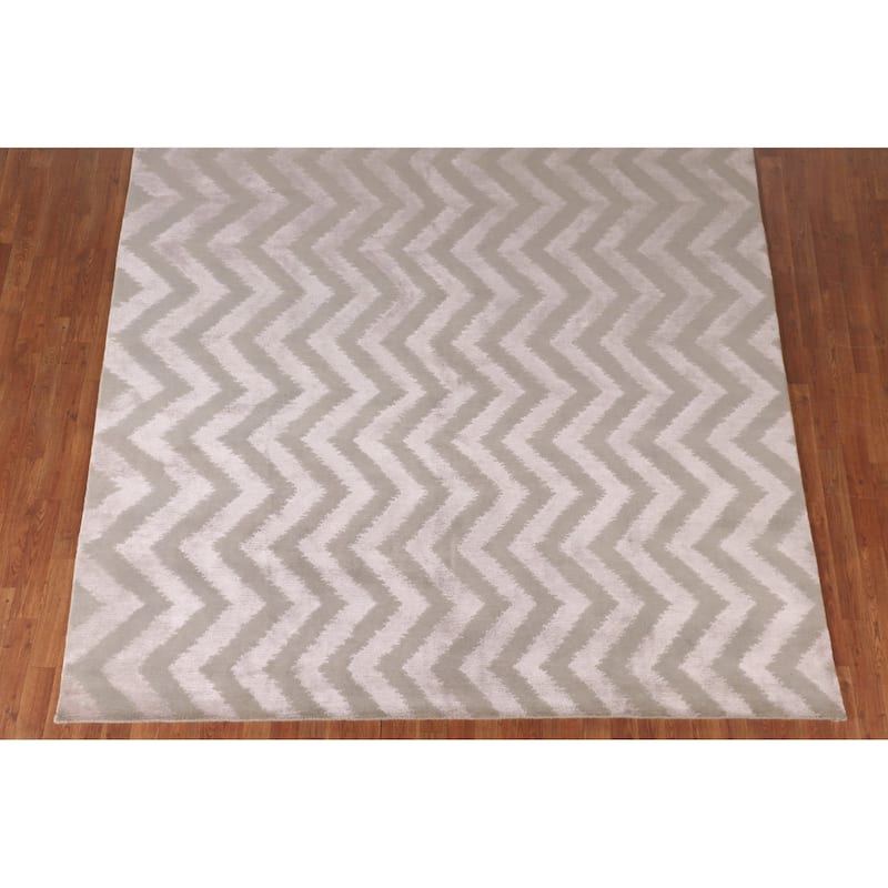 Chevron Style Modern Indian Area Rug Handmade Wool Carpet - 7'11"x 9'10"